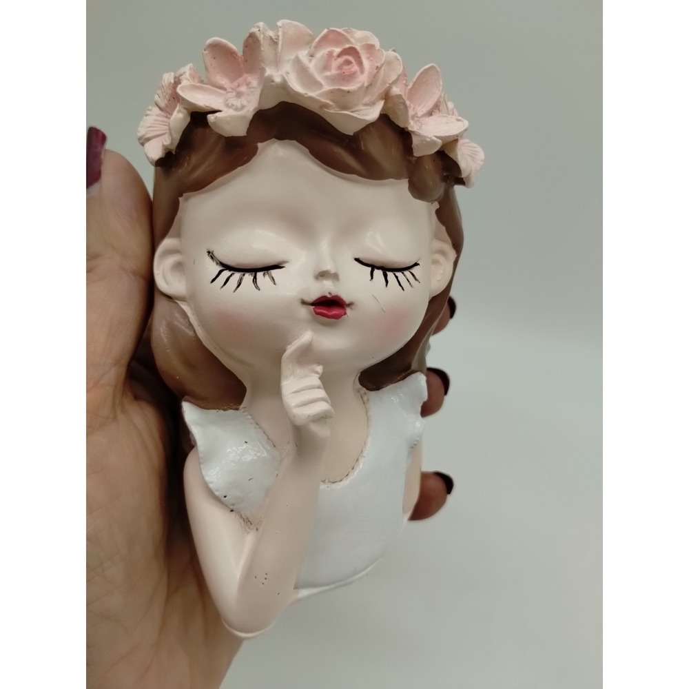Head Face Planter Flower Pot Succulent Resin   4" Tall × 2  1/2" Wide Air Plant - Picture 7 of 7